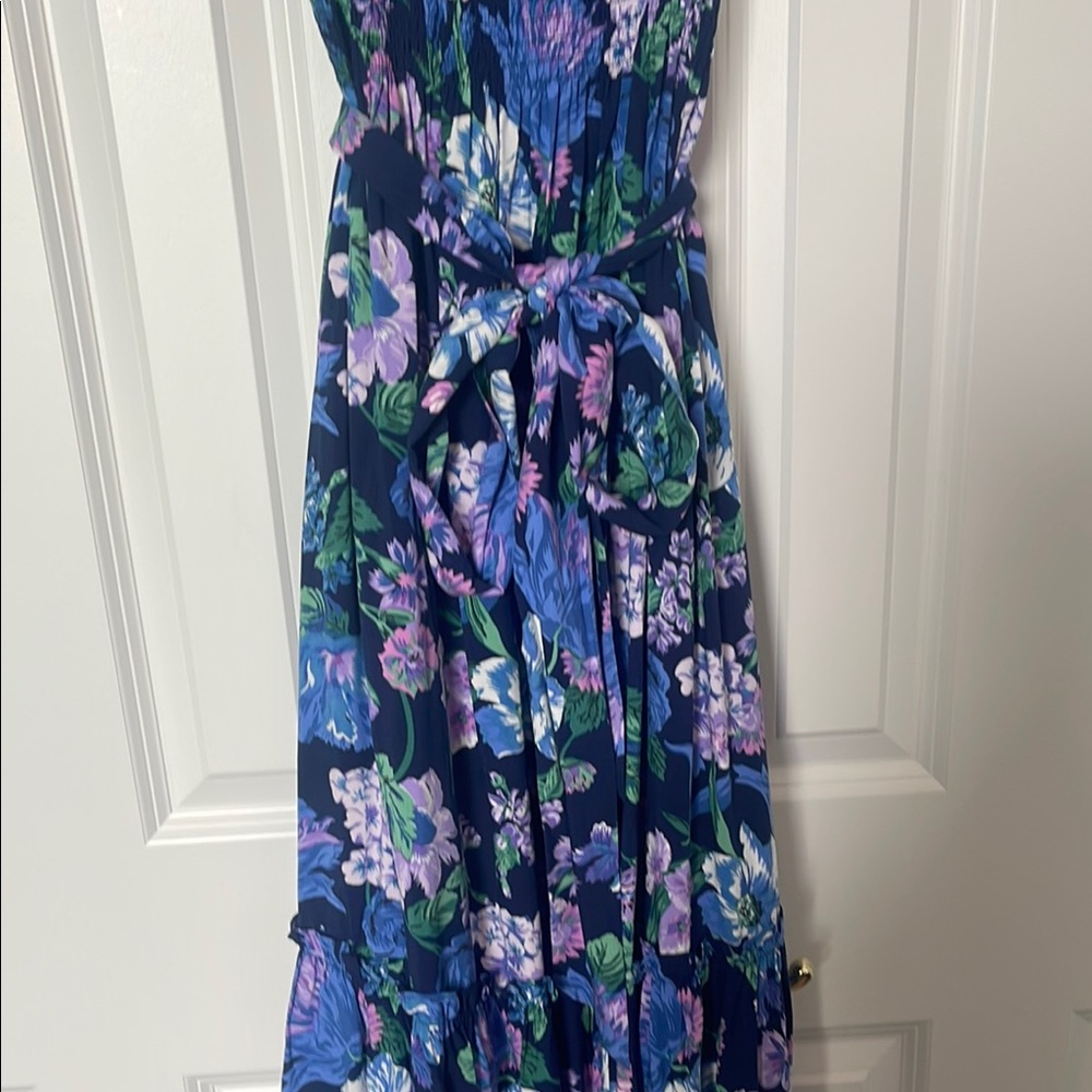 J.Crew Smocked Tie-Shoulder Floral Blue Dress - Picture 3 of 5